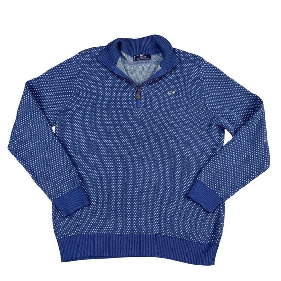 Vineyard Vines Mens Bird Eye 1/4 Zip Sweater Deep Blue Sz Medium - Picture 1 of 5